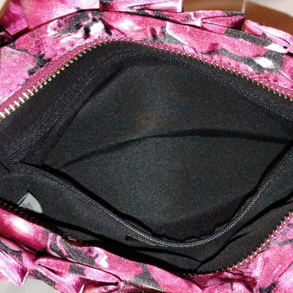 White House Black Market Satin Floral Pink Clutch Purse With Silver Chain Strap - Picture 6 of 9